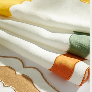 <b>Linen</b>/Cotton <b>Linen</b> <b>Cloth</b> Napkins Monogram Custom <b>Linen</b> Scalloped Napkins Color-blocking Handmade Embroidered <b>Table</b> Placemat - Product Image 2