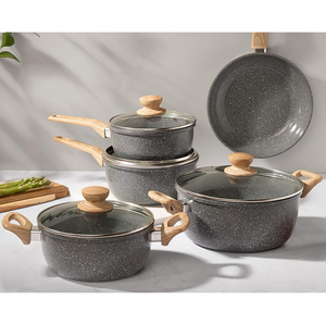 Juego de 5 piezas con tapas de vidrio, mangos de madera, apto para horno, diseño moderno para estufas de gas e inducción, juego de utensilios de cocina de cerámica antiadherentes. - Product Image 3