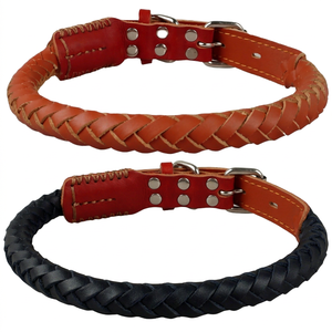 Collar de perro de cuero trenzado con hebilla de latón elegante fabricación clásica personalizada al mejor precio al por mayor - Product Image 1