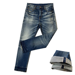 YAXI Manufacturer High Quality Men's Distressed <strong>Jeans</strong> Hot Selling Vintage Selvedge <strong>Denim</strong> Mid Waist Straight Trousers 100% Cotton - Product Image 1