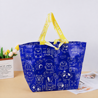 Sac fourre-tout en PP tissé personnalisé avec motif dessin animé, grande capacité, réutilisable, avec poignées jaunes pour la vente au détail