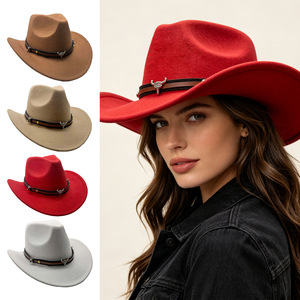 Chapeau de cowboy western marron à large bord avec bande à motif crâne de taureau pour la pratique de la randonnée en plein air - Product Image 2