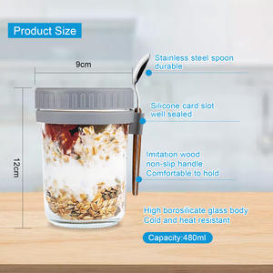 16oz 10oz Portable <b>Glass</b> Breakfast Mason Jars Overnight Oats Jar with <b>Lids</b> and Spoons Reusable Heatable Travel Food <b>Container</b> - Product Image 3