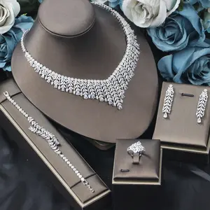 Conjunto de joyería nupcial de estilo clásico con circón AAA platino para damas boda compromiso fiesta collar pendientes pulsera anillo