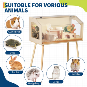 <span class=keywords><strong>Cage</strong></span> en bois naturel pour hamster, habitat intérieur pour petits animaux avec fenêtre en acrylique et dessus ouvrable. - Product Image 4