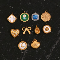 Pendentifs Breloques Rétro en Acier Inoxydable Plaqué Or 18 carats avec Motifs Étoile à Quatre Branches, Cœur, Météorite, Fleur, Coquillage et Abeille pour Colliers et Bracelets