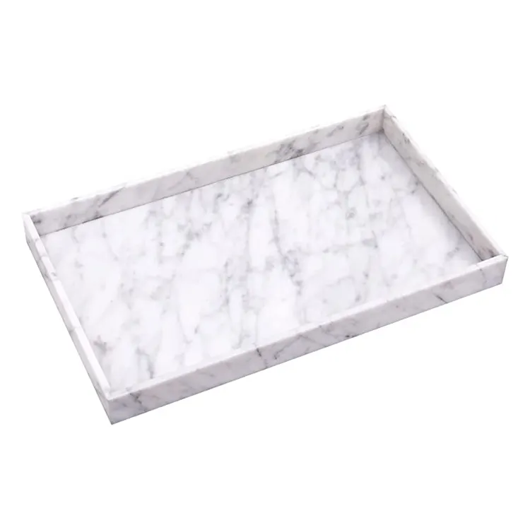 Luxury rectangle marble tray bespoke bathroom vanity tray marble stone lucite hotel cosmetic tray