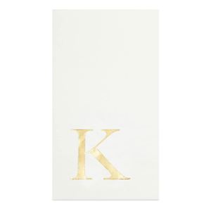 Serviettes jetables 3 plis en papier blanc avec monogramme lettre initiale 'K' en feuille d'or 4x8 pouces, lot de 50, direct usine, pour mariage moderne - Product Image 1