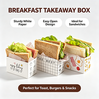 Boîte à sandwich polyvalente en papier blanc pour toasts, burgers, collations, emballage facile à ouvrir pour le petit-déjeuner à emporter, motif personnalisé, logo imprimé