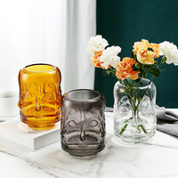 Vase décoratif en verre givré Visage Humain, style nordique, pour fleurs et décoration intérieure