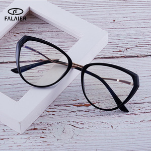 Monturas de Gafas Geométricas FalaiEr 87072 con Protección Anti Luz Azul, Montura Completa Unisex, Lentes de Acetato, Estilo Ojo de Gato - Product Image 2