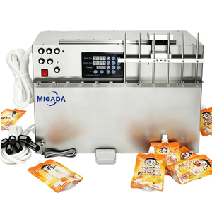 Machine de remplissage semi-automatique de bureau à 6 têtes pour liquides, pour sachets souples à bec verseur, eau, lait, soupe, bouillon - Product Image 4