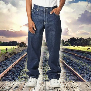 Jeans de Mezclilla para Hombre, Corte Recto, Ajuste Holgado, Color Azul Oscuro, Cintura Alta, Estilo Casual, Tela de Algodón de Peso Medio, para Otoño - Product Image 3