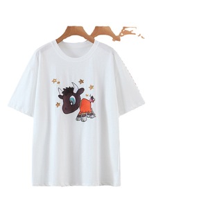 Nueva Camiseta de Manga Corta con Estampado de Dibujos Animados Lucky Calf para Mujer Talla Grande N7979 Blanca Negra Roja de Algodón Jersey para Adulto - Product Image 5