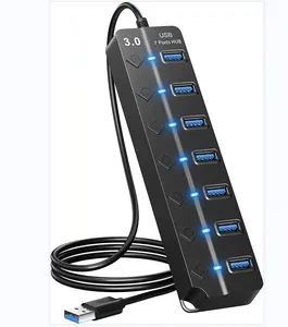 High Speed ON/Off Sharing Switch USB A Port Data Hub Multi Port USB Splitter 7 Port USB 3.0 Hub