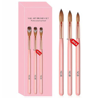 Lot de 3 stylos à ongles professionnels – Kit spécial rose avec manche en bois, stylos à cristaux et pinceaux pour manucure et soins des ongles