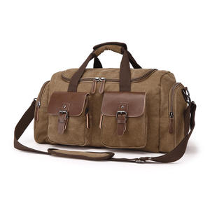 Custom Light Weight Fashion Canvas <b>Duffle</b> <b>Bag</b> Oversized Genuine <b>Leather</b> Weekend Travel <b>Bag</b> with Zipper Closure for Men and Women - Product Image 3