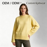 Pull en tricot pour femme, col rond, épaules tombantes, coupe décontractée, maille fine, OEM ODM, tricot sur mesure, faible MOQ