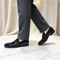 Herren Lederschuhe Schwarz Elastisches Band Slip-on Anzugschuhe Moderne Business Formelle Schuhe Dezenter Luxus Herrenschuhe