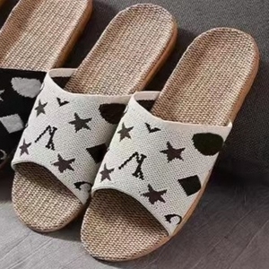 Sandalias Planas con Estampado Geométrico de Estrellas, Punta Abierta, Plantilla de Lino Transpirable, Ligeras, Casuales, para Interiores, Apartamentos, Uso Diario - Product Image 3