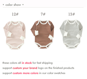 Baju monyet bayi rajutan uniseks baru lahir musim gugur persediaan ODM penutup kancing jepret kain katun motif garis lengan panjang - Product Image 2