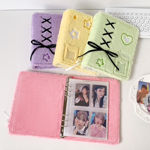 Álbum de Tarjetas de Felpa Suave con Cordones y Bordado de Corazones y Estrellas para Otoño e Invierno, Mini Tarjetas de Ídolos, Libro de Almacenamiento de Polaroids - Product Image 2
