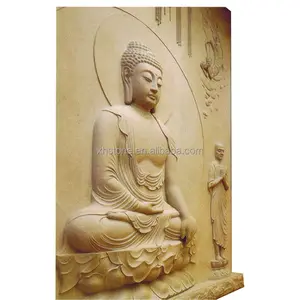 Açık dekoratif taş oyma dekorasyon büyük budist kabartma oturma dua buda heykeli duvar tasarımı heykeller