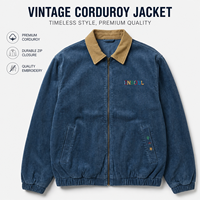Blousons Bomber Vintage Personnalisés en Velours Côtelé, Col Contrastant, Fermeture Éclair Intégrale, Logo Brodé, Coupe Décontractée, Vêtements de Travail, Streetwear, Vêtements d'Extérieur, OEM