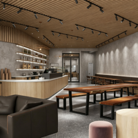 Comptoir de bar à café en bois courbé, style luxe léger, éclairage LED, écologique, haute qualité, pour cafés commerciaux et espaces de vente au détail