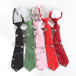 Corbata de uniforme JK con decoración de cadena de estrellas, accesorio para estudiantes de estilo preppy, fácil de usar, poliéster monocromático - Product Image 1