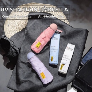 Convenient Dual-Use Manual Black Coated Five-Folding <b>Umbrella</b> 50% UV Protection for Travel-Sunshade Sun Rain Made Polyester - Product Image 2