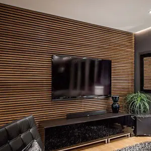 Panel dinding akustik interior kamar tidur bergalur bilah kedap suara panel langit-langit oak untuk dekorasi rumah