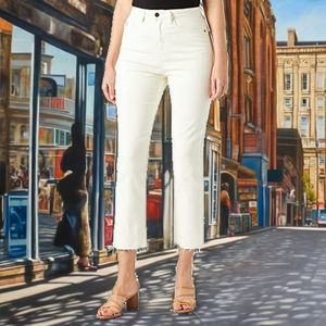 Jeans <span class=keywords><strong>Desigual</strong></span> DAVINIA de Cintura Alta y Pierna Recta, Estilo Casual Urbano, Color Blanco, Talla 44 para Mujer, Nailon/Algodón - Product Image 2