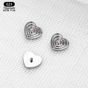 Bijoux de piercing en titane F136 en forme de cœur, 7 mm x 6,5 mm, clous d'oreilles unisexes, tête de remplacement - Product Image 3