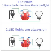 Interrupteur à bouton-poussoir momentané auto-bloquant, étanche, éclairé par LED, 12/16/19/22 mm, métal, IP65
