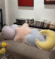 Mignon campagne grille Macaron crème peluche canapé oreiller étoile lune amour bureau ornement coussin pour chambre