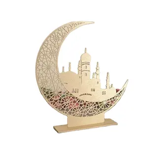 Nieuwe Aankomst Maan Lantaarns Opknoping Moslim Islamitische Eid Mubarak Licht Houten Ornament Happy Eid Mubarak Ramadan Woondecoratie