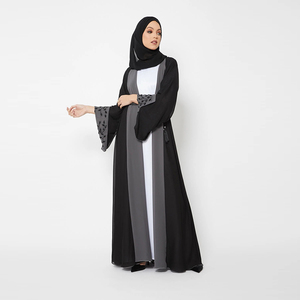 Kaftan de couleur unie pour femmes musulmanes, robe de dubaï, paillettes perlées, accessoires <span class=keywords><strong>Khaliji</strong></span>, à volants, Abayas Abay, 2022 - Product Image 1