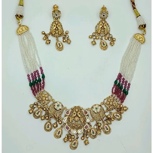 Traditional 925 Silver Multicolor <b>Beaded</b> Choker Necklace <b>Set</b> Kundan Work Hanging Matching Earrings Antique Ethnic Jewelry - Product Image 2