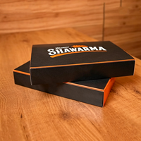 Boîte d'emballage personnalisée pour restaurant - Boîte à shawarma - Matériaux recyclés biodégradables - Forme quadrillée - Revêtement UV - Boîte à couvercle rabattable intégrée