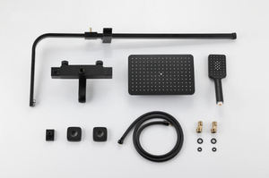 पीतल काले बाथरूम Thermostastic नल स्नान सेट दोहरी संभाल के साथ हाथ बौछार शेल्फ पीतल बाथरूम में शावर मिक्सर नल SF0265 - Product Image 4