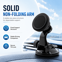 Support magnétique de téléphone pour voiture en alliage d'aluminium durable de qualité industrielle avec ventouse, fixation stable pour pare-brise et tableau de bord à angle réglable