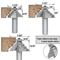 Set Mata Bor Router 5 pcs 1/2 inci Shank Tripe Bead Ovolo dengan Bearing untuk Pemotongan Tepi, Alat Pertukangan Kayu