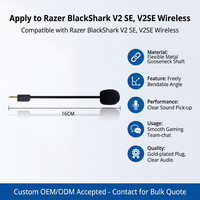 Microphone de remplacement pour casque de jeu Razer BlackShark V2/V2 SE, microphone de jeu détachable 3,5 mm avec bonnette anti-vent en mousse