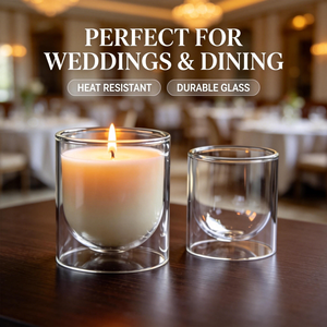 Portacandele All'ingrosso in <span class=keywords><strong>Vetro</strong></span> Borosilicato a Doppio Strato Trasparente Isolato per Casa, Ristorante ed Eventi - Product Image 2