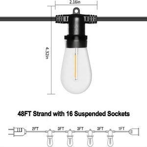 48 pies al aire libre impermeable Flexible blanco cálido LED Cadena de luz enchufes colgantes para Patio iluminación de vacaciones - Product Image 5
