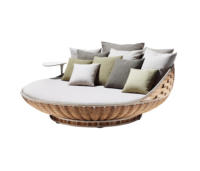Lit balançoire d'extérieur moderne lit de jour suspendu rond portable avec corde durable en osier et rotin pour jardin, porche, piscine, meubles de parc
