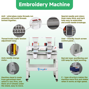 Machine à broder XTEK 902, double tête, 9 aiguilles, 1000 tr/min, 400*500 mm, haute vitesse, pour broderie de casquettes plates et vêtements, écran LCD. - Product Image 5