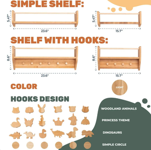 Decoración arte Babyroom decoración madera guardería estantes niños pared estantería con gancho - Product Image 3