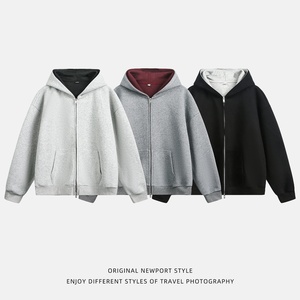 Sudadera con capucha y cremallera de 380g, estilo americano, con bloques de color, forrada, para <span class=keywords><strong>hombre</strong></span>, informal, deportiva, corta, oversize, para otoño - Product Image 4